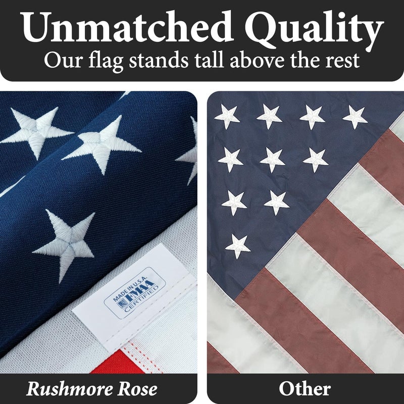 Rushmore Rose USA أعلام أمريكية للخارج 5x8 - مصنوعة 100% في الولايات المتحدة الأمريكية - علم الولايات المتحدة الثقيل والمتين من البوليستر المنسوج - أعلام الولايات المتحدة بخطوط مخيطة ونجوم مطرزة - معتمد من FMAA - Image 5